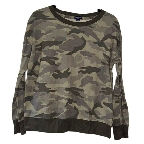 Splendid Womens Camouflage Sweatshirt S Green/Gray Polyester/Spandex Crew Neck L - Picture 1 of 8